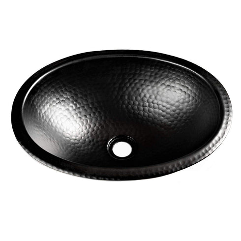 Hand Hammered Aluminum 17 inch Oval Drop In Bathroom Sink - Matte Black